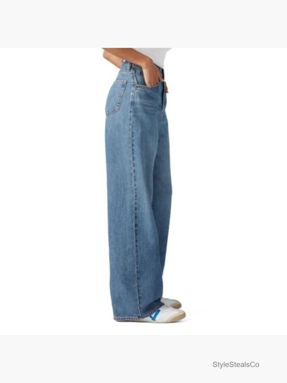 High Rise Baggy Jeans with Adjustable Cinch Back, Straight Leg Fit - Picture 4 of 5